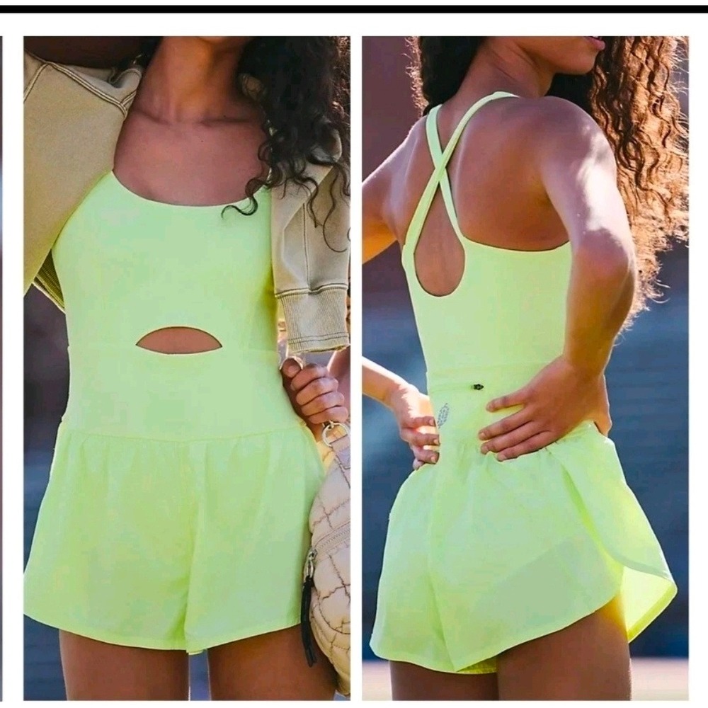 Free People Movement Sour Citrus Neon Yellow Righteous Runzie Romper M New